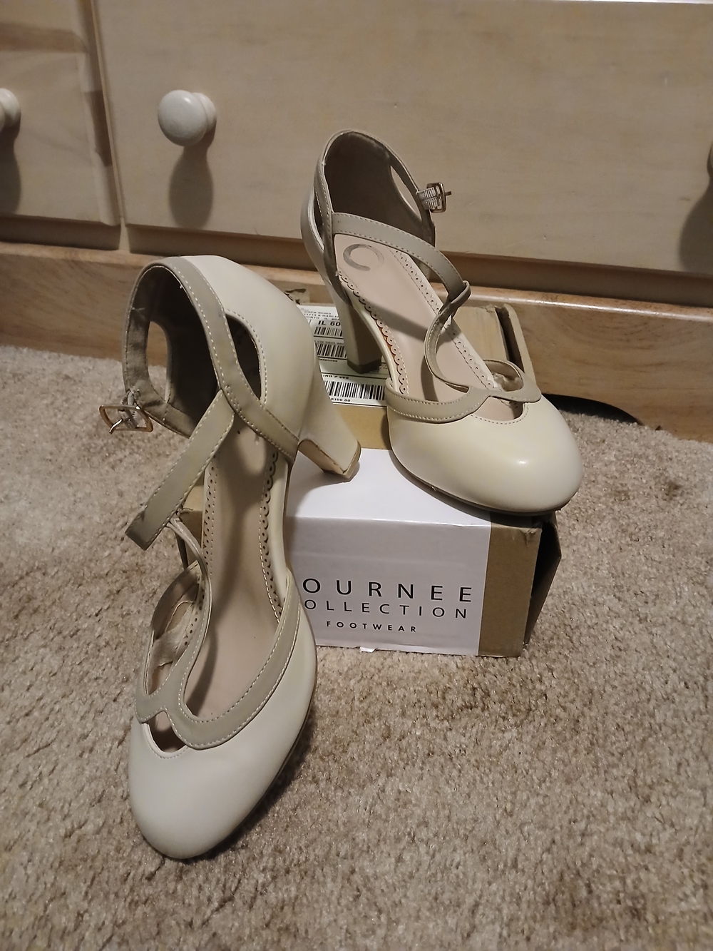 Journee Collection Cream Cross-Strap Heels for Women